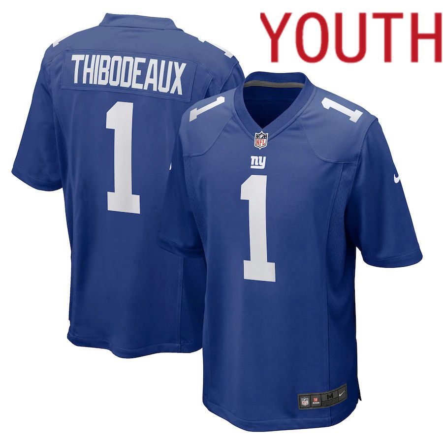 Youth New York Giants #1 Kayvon Thibodeaux Nike Royal 2022 NFL Draft First Round Pick Game Jersey